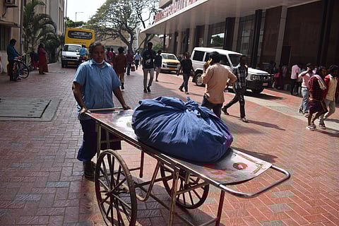The wheelchairs and stretchers are both mobility aids used to transport ill people and are used mostly for goods and waste transportation at Coimbatore Medical College Hospital in Coimbatore on Tuesday.