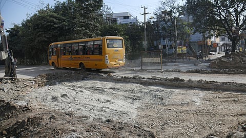 Road repair works under progress near a school in Secunderabad.