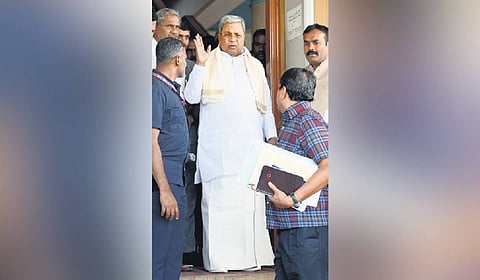 Chief Minister Siddaramaiah arrives for the cabinet meeting in Vidhana Soudha on Thursday.