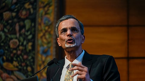 Chief Economic Advisor V Anantha Nageswaran addresses a press conference in New Delhi.