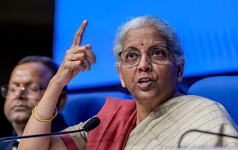 Union Finance Minister Nirmala Sitharaman addresses a post-budget press conference, in New Delhi, Saturday, Feb. 1, 2025.