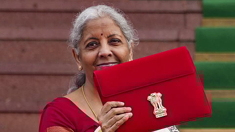Union Finance Minister Nirmala Sitharaman upon her arrival at the Parliament House complex to present the 'Union Budget 2025-26.