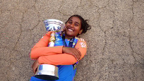 India all-rounder G Trisha with the U19 World Cup Trophy