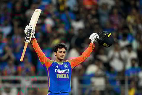 India opener Abhishek Sharma after reaching the three-figure mark against England in the 5th T20I at Mumbai on Sunday