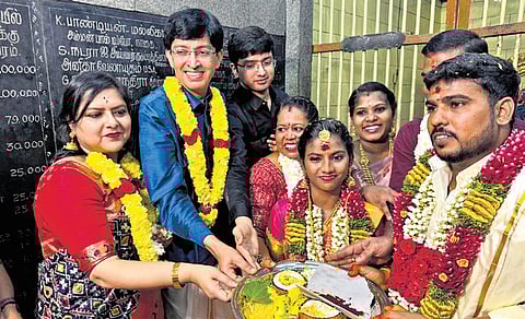 Addl Chief Secretary Dr J Radhakrishnan during Meena’s wedding on Sunday