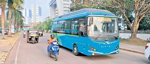 ‘Metro Connect’ bus on a trial run in the Infopark- Kakkanad Water Terminal section
