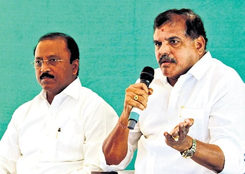 YSRCP MLC Botcha Satyanarayana addressing the media in Visakhapatnam on Sunday