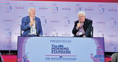 Historians Avi Shlaim and Eugene Rogan during a session organised by The New Indian Express at the Jaipur Literature Festival on Sunday.