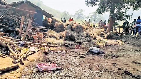 Magun’s house damaged by the elephant herd at Kadomali village