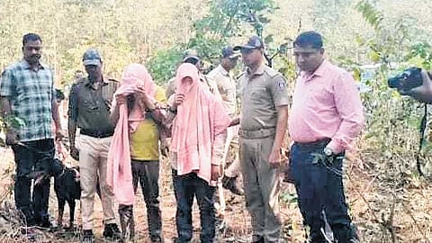 Police recreating the crime scene with the three accused on Monday
