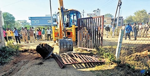 Demolition by HYDRAA underway in Shamshabad on Monday