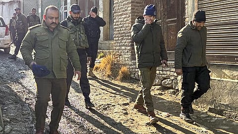 Security personnel keep vigil after a militant attack in Kulgam district on Monday.