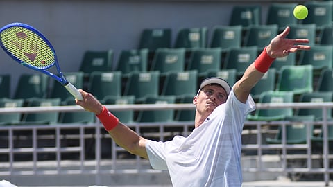 Top seed Billy Harris of Great Britain in action on Tuesday