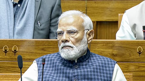 Prime Minister Narendra Modi in the Lok Sabha during the Budget Session, in New Delhi on Monday.