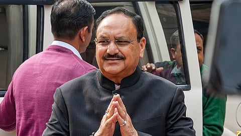 Union Minister JP Nadda during the Budget session of Parliament, at the Parliament House complex in New Delhi.