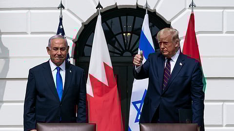 Israeli Prime Minister Benjamin Netanyahu, left, and US President Donald Trump