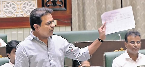 BRS MLA KT Rama Rao speaks during the special Assembly session on Tuesday