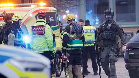 Emergency services at the scene of an incident at Risbergska School, in Örebro, Sweden.