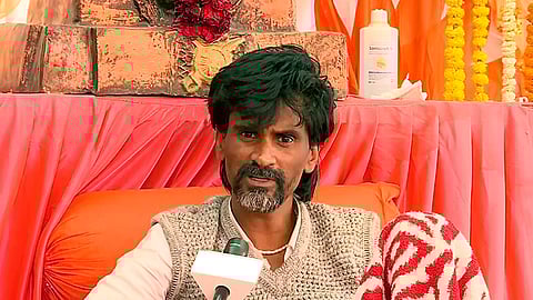 Maratha reservation activist Manoj Jarange Patil speaks to the media.