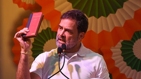 LoP in the Lok Sabha and Congress leader Rahul Gandhi addresses a gathering during the birth anniversary function of freedom fighter and Dalit icon Jaglal Choudhary, in Patna, Wednesday, Feb. 5, 2025.
