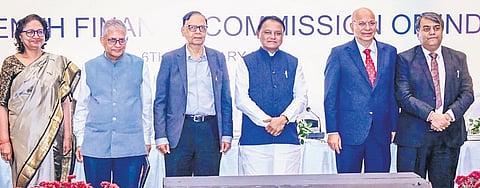 CM Mohan Charan Majhi with members of 16th Finance Commission led by Chairman Dr Arvind Panagariya during their discussions, in Bhubaneswar on Thursday
