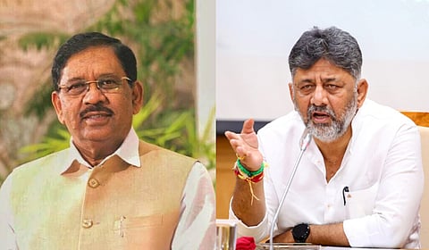 Karnataka Home Minister Dr G Parameshwara (L); Deputy CM D K Shivakumar