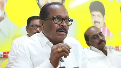 APSRTC Chairman Konakalla Narayana addressing the media.