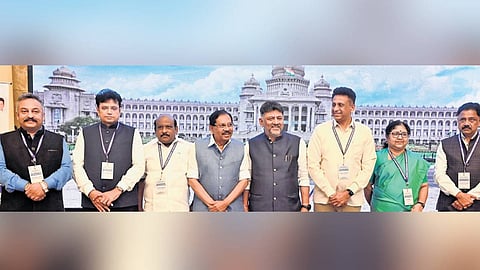 Karnataka ministers D K Shivakumar, G Parameshwara and MC Sudhakar along with their counterparts from other states in Bengaluru on Wednesday