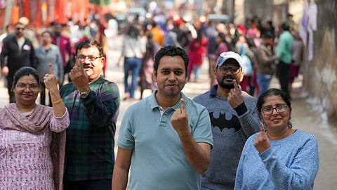 Voters in Chhattarpur after participating in the electoral process on Wednesday.