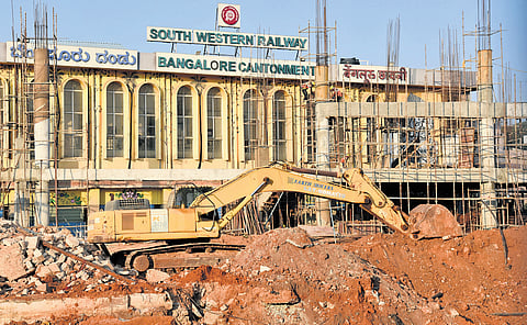 Ongoing construction work at Bengaluru Cantonment Railway Station.