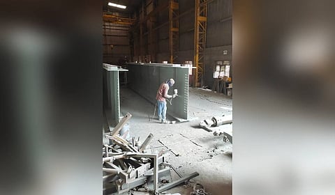 Ongoing girder fabrication works at Hebbal flyover.