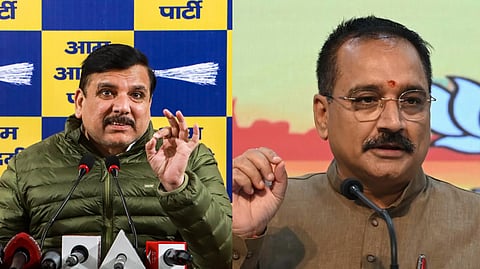 AAP Rajya Sabha MP Sanjay Singh, Delhi BJP president Virendra Sachdeva