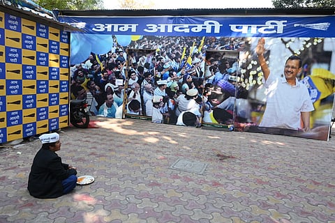 A deserted view of the Aam Aadmi Party Headquarters, in New Delhi on Saturday.