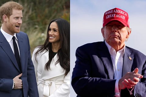 (L) Prince Harry and Meghan (R) US President Donald Trump
