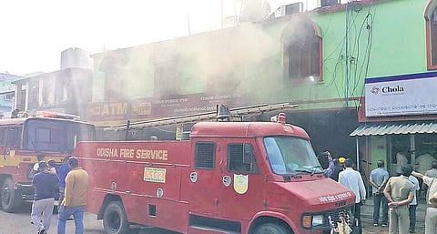 Smoke coming out of the PNB branch in Durgapur Bazaar on Sunday.