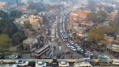 Prayagraj: Traffic congestion on the Prayagraj-Lucknow and Prayagraj-Pratapgarh highways during the ongoing Maha Kumbh Mela, in Prayagraj on Thursday, Feb. 10, 2025.
