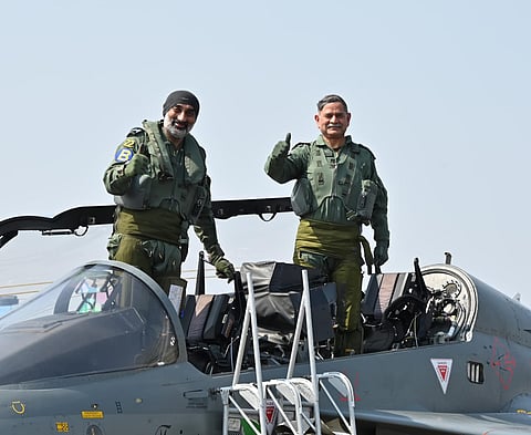 GeneralUpendraDwivedi undertook a joint sortie along with Air Chief Marshal AP Singh, in India's Light Combat Aircraft Tejas at Bengaluru