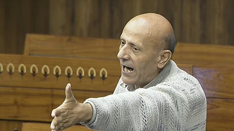 Independent MP Abdul Rashid Sheikh speaks in the Lok Sabha during the Budget session of Parliament, in New Delhi, Tuesday, Feb. 11, 2025.