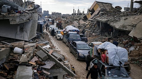 Displaced Palestinians make their way from central Gaza to their homes in the northern Gaza Strip, Monday, Feb. 10, 2025.