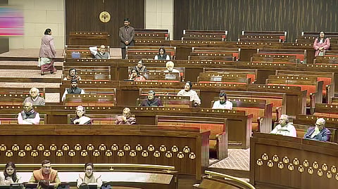 View of the Rajya Sabha during Budget session of Parliament, in New Delhi, Tuesday.