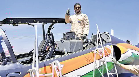 Union Minister for Civil Aviation K Ram Mohan Naidu took a sortie in indigenous jet trainer at Aero India 2025 in Bengaluru on Tuesday