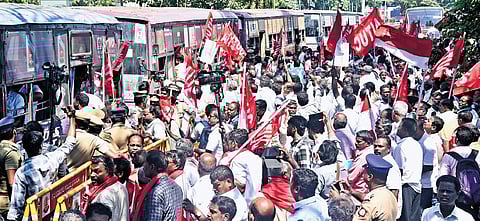 Hundreds of Tasmac employees staging protest in Chennai on Tuesday