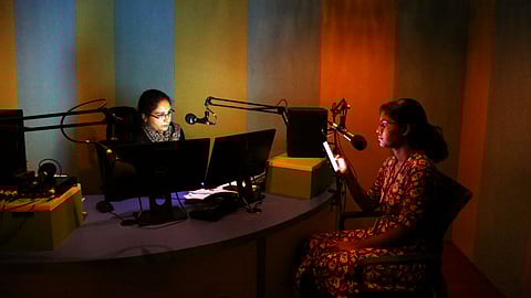 Tania Lewis and student volunteer Anuja hosting a programme