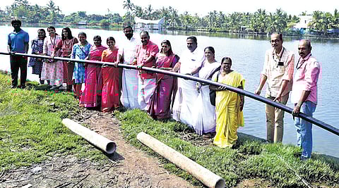 Maradu municipality chairperson Antony Ashanparambil and councillors after inaugurating the work to lay a new pipeline to Valanthakad