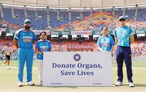 India and England cricketers took to the field wearing green armbands during the third and final ODI at the Narendra Modi Stadium on Wednesday, supporting the BCCI’s "Donate Organs, Save Lives" campaign.
