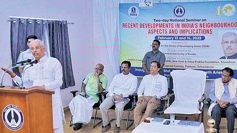 Governor Rajendra Arlekar speaking at the inauguration of the two-day national seminar on ‘Recent Developments in India’s Neighbourhood: Aspects and Implications’ in Thiruvananthapuram