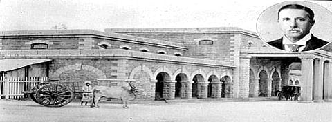 A photograph of the Secunderabad station building from 1874