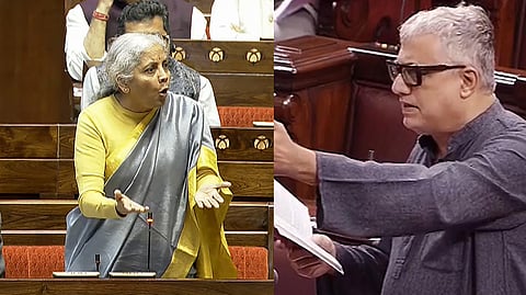 Finance Minister Nirmala Sitharaman (L), TMC Parliamentary party leader Derek O'Brien