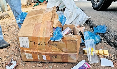 The box filled with waste that was found dumped roadside in Kunnamkulam town