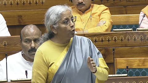 Union Finance Minister Nirmala Sitharaman introduces the new income tax bill in the Lok Sabha during the ongoing Budget Session of the Parliament in New Delhi on Thursday, Feb. 13, 2025.